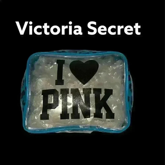 VICTORIA SECRET MAKEUP CASE BAG WITH BLUE LEOPARD ANIMAL PRINT - Picture 1 of 6